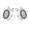Boucles d'oreilles rondes élégantes en argent - cristaux blancs/noirs