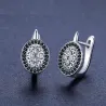 Boucles d'oreilles rondes élégantes en argent - cristaux blancs/noirs