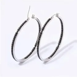 Boucles d'oreilles grandes créoles - avec cristaux noirs