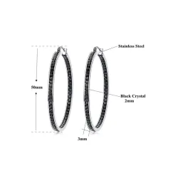 Boucles d'oreilles grandes créoles - avec cristaux noirs