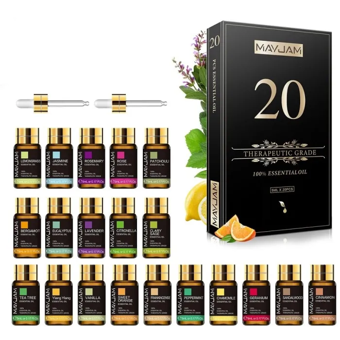 Huiles essentielles - pour diffuseurs / aromathérapie / bain / massage - 20 pièces - 5ml