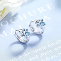 Small round silver earrings - blue crystal animal pawEarrings