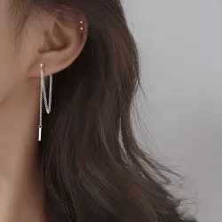Boucles d'oreilles longues en argent - avec chaîne