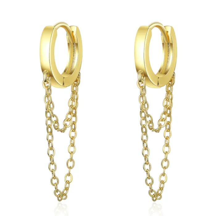 Petites boucles d'oreilles rondes - avec une double chaîne