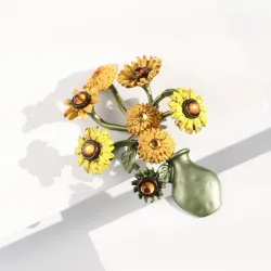 Vase avec tournesols - broche rétro
