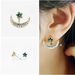 Lune / étoile en cristal bleu - boucles d'oreilles clous