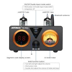 AIYIMA T9 PRO - Amplificateur audio Bluetooth APTX HD - 100W * 2 - HiFi Stéréo avec VU-mètre