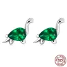 Boucles d'oreilles dinosaure en argent sterling 925 avec zircon vert