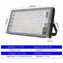 100W - AC 220V 230V 240V - LED floodlight - IP65 waterproof - outdoor reflectorFloodlights