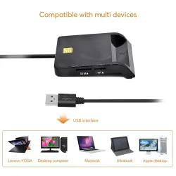 UTHAI - Lecteur de carte à puce - pour carte bancaire / SIM / IC / ID / EMV / SD / TF / MMC / USB - ISO / Windows / Linux / OS