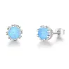 Petites boucles d'oreilles clous avec opale ronde - Argent sterling 925