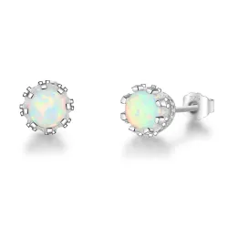 Petites boucles d'oreilles clous avec opale ronde - Argent sterling 925