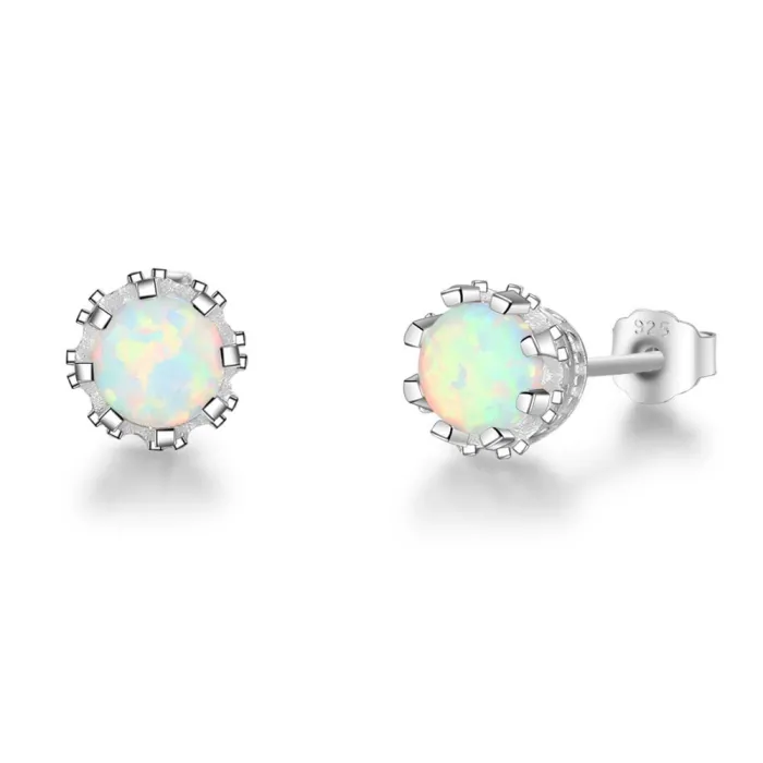 Petites boucles d'oreilles clous avec opale ronde - Argent sterling 925
