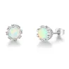 Petites boucles d'oreilles clous avec opale ronde - Argent sterling 925