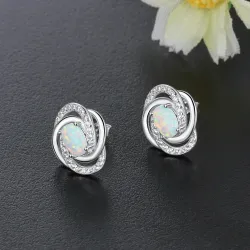 Boucles d'oreilles noeud torsadé - avec opale/cristaux