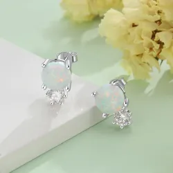 Elegant stud earrings - with round opal / crystalEarrings