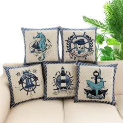 Taie d'oreiller décorative en coton - imprimé ancre/gouvernail - 45*45cm