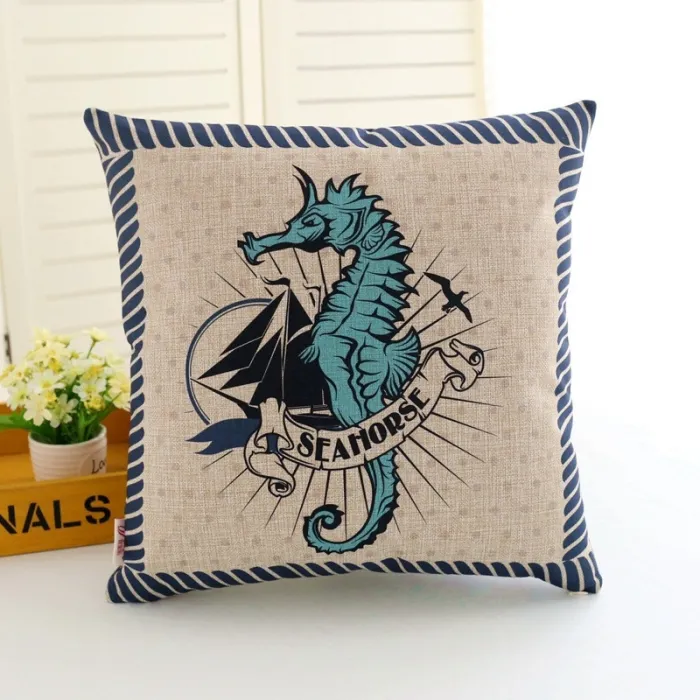 Taie d'oreiller décorative en coton - imprimé ancre/gouvernail - 45*45cm