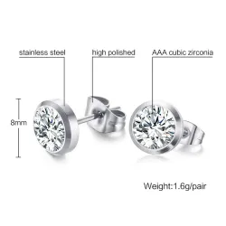 Petites boucles d'oreilles classiques - avec un cristal rond blanc