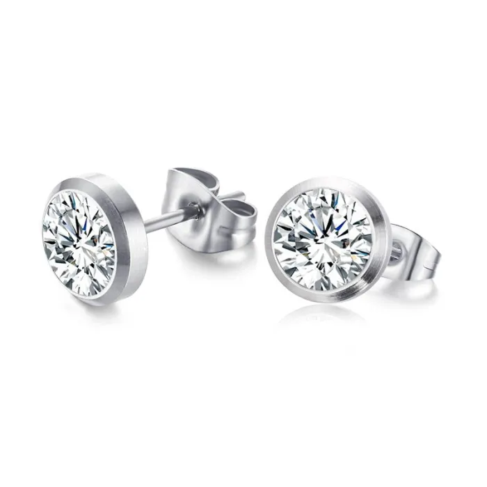Petites boucles d'oreilles classiques - avec un cristal rond blanc