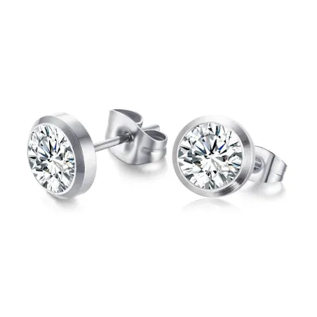Petites boucles d'oreilles classiques - avec un cristal rond blanc