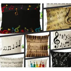 Housse de coussin déco - thèmes notes de musique - coton - 45*45cm