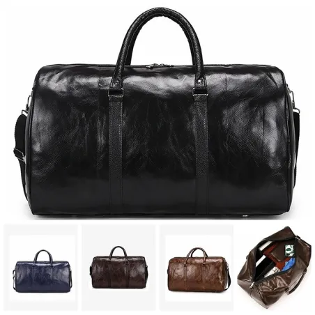Leather travel / sports bag - shoulder strap - large capacityBags