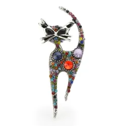 Chat en cristal multicolore - broche vintage