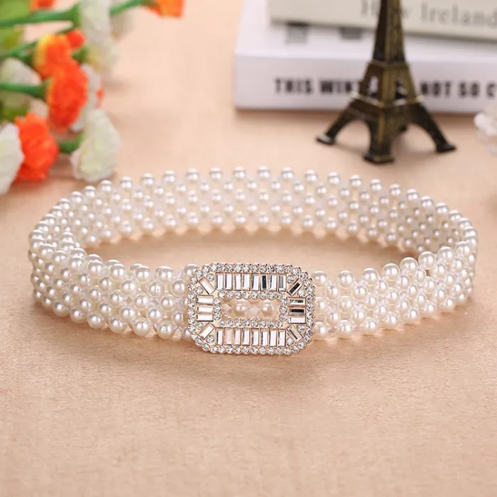 Ceinture élastique élégante avec perles et cristaux