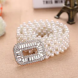 Ceinture élastique élégante avec perles et cristaux