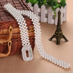 Ceinture élastique élégante avec perles et cristaux