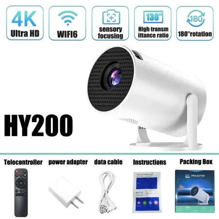 Projecteur portable HY200 720p - Rotation à 270°, Full HD HDMI/USB, idéal pour le home cinéma et les films en plein air