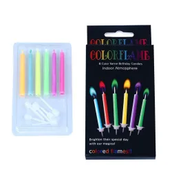 Flamme colorée - bougies pour un gâteau d'anniversaire 6 pièces