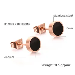 Boucles d'oreilles rondes en or rose noir et blanc