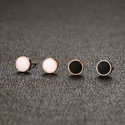 Boucles d'oreilles rondes en or rose noir et blanc