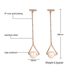 Triangles & perles - boucles d'oreilles en or rose