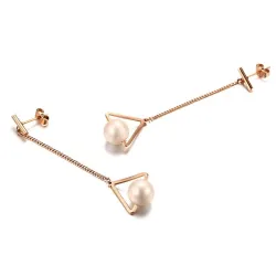 Triangles & pearls - rose gold long earringsEarrings