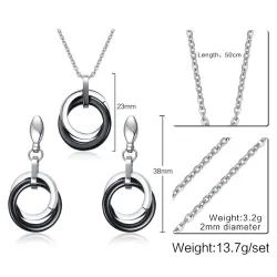 Boucles d'oreilles rondes en céramique noire & collier