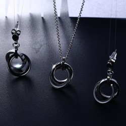 Black ceramic round earrings & necklace - jewellery setJewellery Sets