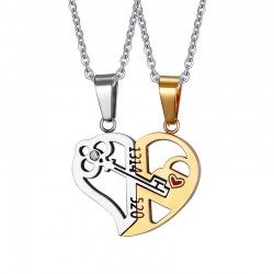 Serrure clé - Pendentif en forme de coeur avec collier 2 pièces