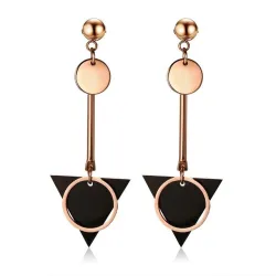 Double cercle & triangle - boucles d'oreilles longues