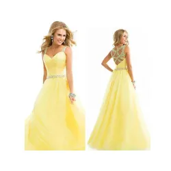 Long chiffon élégante robe jaune