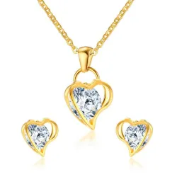 Collier & boucles d'oreilles de coeur & cristal
