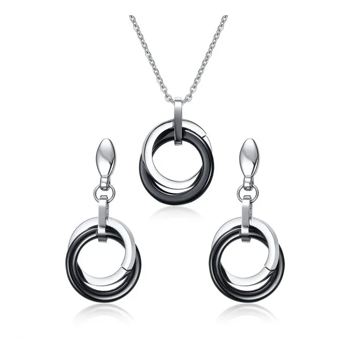 Boucles d'oreilles rondes en céramique noire & collier