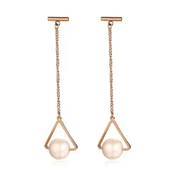 Triangles & perles - boucles d'oreilles en or rose