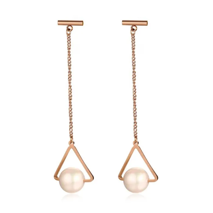 Triangles & pearls - rose gold long earringsEarrings