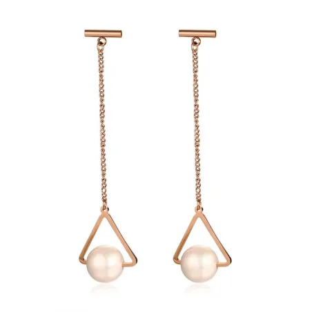Triangles & pearls - rose gold long earringsEarrings