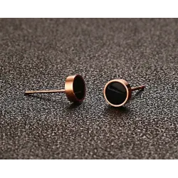 Boucles d'oreilles rondes en or rose noir et blanc