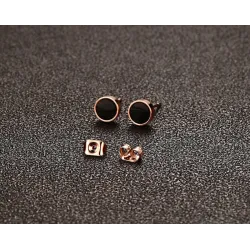 Boucles d'oreilles rondes en or rose noir et blanc