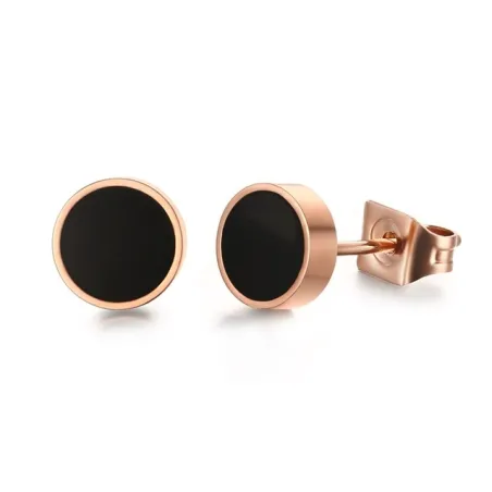 Boucles d'oreilles rondes en or rose noir et blanc